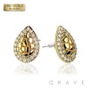 PAIR OF 18K GOLD PLATED MULTI CZ GEMS TEAR DROP INGOT CENTERED NUGGET EARRINGS